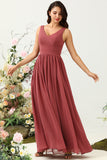 V Neck Open Back Desert Rose brudepike kjole