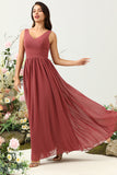 V Neck Open Back Desert Rose brudepike kjole