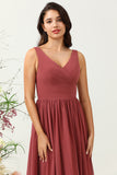 V Neck Open Back Desert Rose brudepike kjole