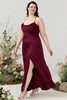 Load image into Gallery viewer, Burgunder sateng skjede Halter Plus Size brudepike kjole med spalt