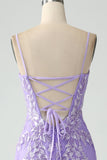 Havfrue Lilac Spaghetti stropper Long Prom Kjole med Appliques