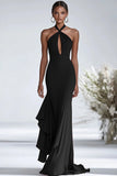 Halter Terrakotta Chiffon Ruffles Slire Rød Gala Kjole