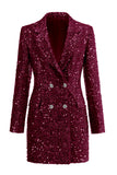 Glitrende Fuchsia hakket lang blazer for kvinner