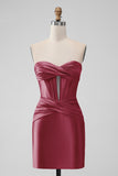 Fuchsia Bodycon Sweetheart Satin Korsett Kort ballkjole