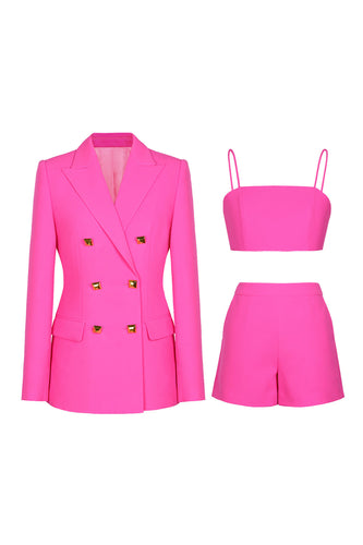 Fuchsia 3 Piece Double Breasted Kvinner Prom Suits