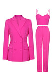 Hot Pink Peak Lapel 3 Piece Kvinner Prom Suits