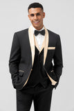 Svart og Champagne Sjal Jakkeslag 3 Piece Slim Fit Menns Balldresser