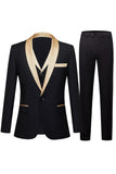 Svart og Champagne Sjal Jakkeslag 3 Piece Slim Fit Menns Balldresser