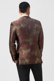 Brun 2 deler Jacquard Peak jakkeslag Slim Fit dresser for menn