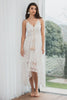 Load image into Gallery viewer, Spaghetti stropper High-Low Little White Dress med blonder