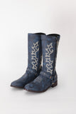 Blå brodert Cowgirl Boho Mid Calf Boots