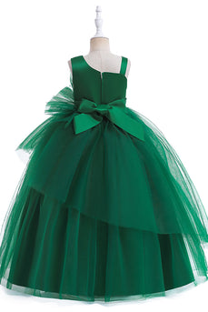 Mørkegrønn A Line ermeløs jentekjole