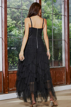 A-linje korsett rufsete asymmetrisk liten svart kjole