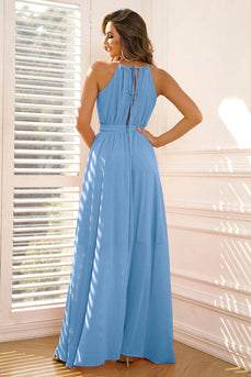 Blue A Line Ermeløs lang formell kjole