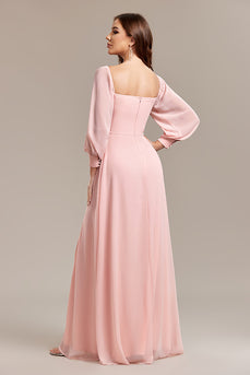Blush A-linje av skulderen Lang formell kjole med spalt