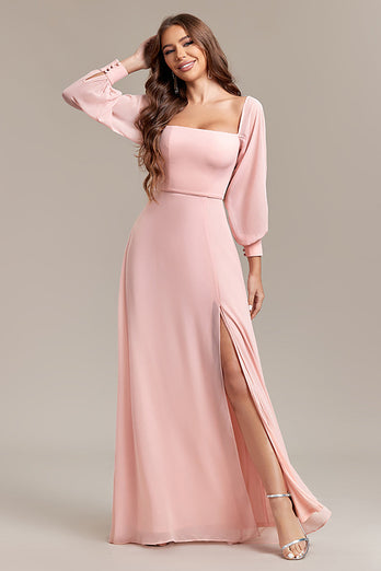 Blush A-linje av skulderen Lang formell kjole med spalt