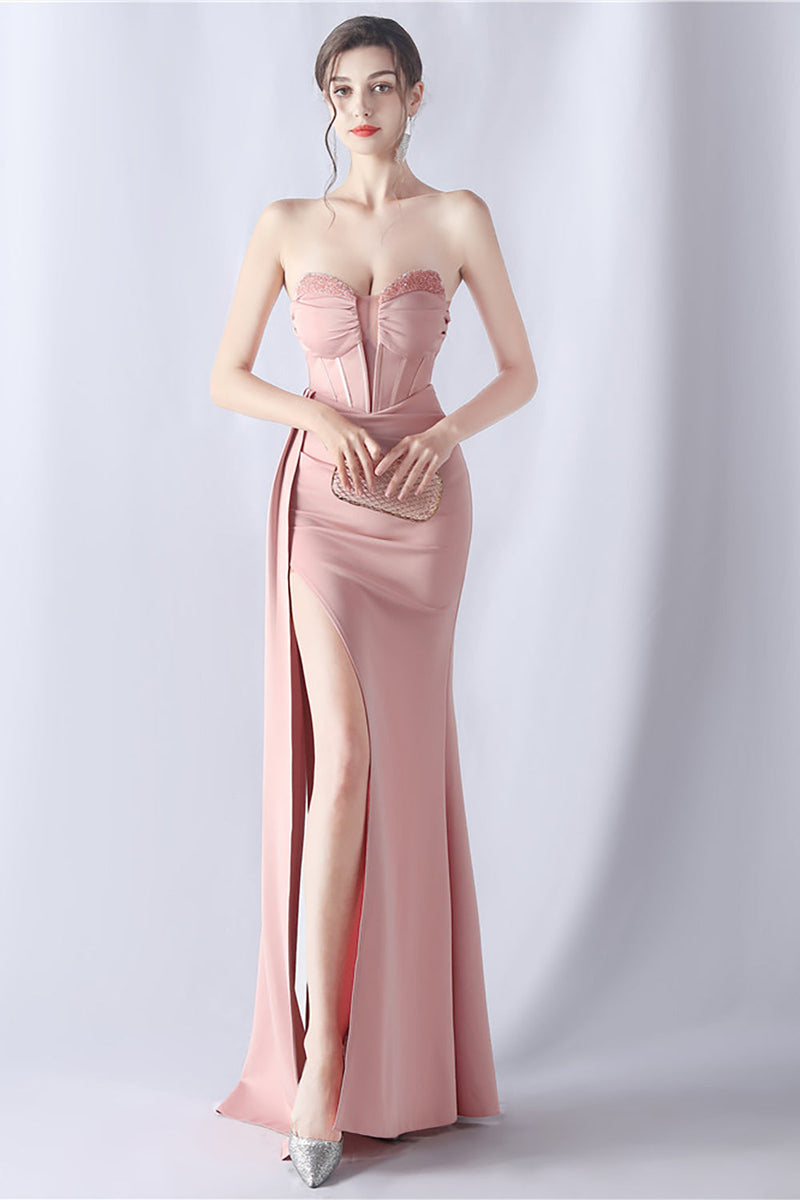 Load image into Gallery viewer, Navy Mermaid stroppeløs lang korsett Prom kjole med spalt