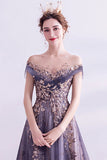 Sparkly Purple A-Line Tylle Long Prom Dress