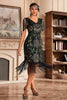 Load image into Gallery viewer, Svart Golden V Neck Fringe 1920-tallet Gatsby kjole med paljetter