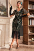 Load image into Gallery viewer, Svart Champange V Neck Fringe 1920-tallet Gatsby kjole med paljetter