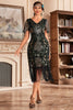 Load image into Gallery viewer, Svart Champange V Neck Fringe 1920-tallet Gatsby kjole med paljetter