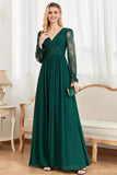 Mørkegrønn blonder Long SLeeves A Line Prom Dress