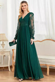 Mørkegrønn blonder Long SLeeves A Line Prom Dress