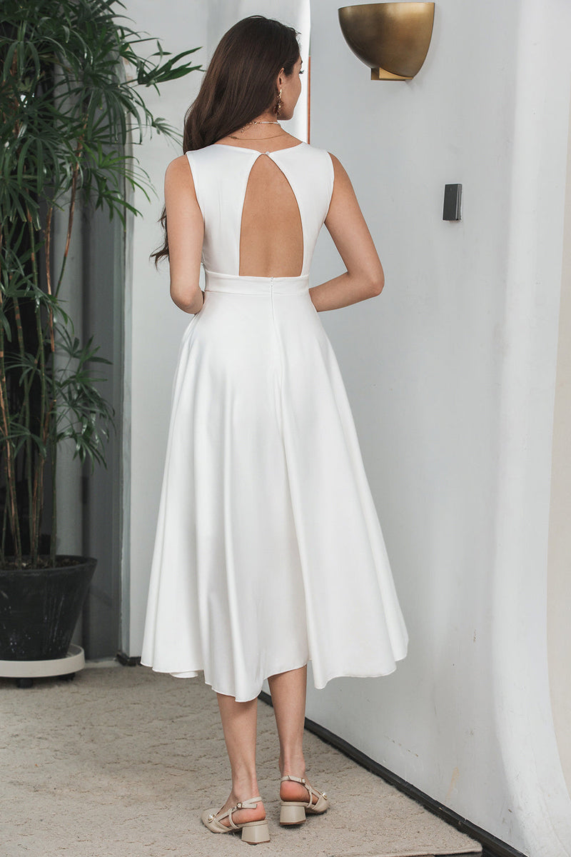 Load image into Gallery viewer, En Line V Neck Sleeveless Little White Dress med Hollow-out Back