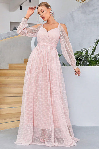 Blush Cold Shoulder Tylle Prom kjole med Polka Dots