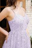 Lilac Spaghetti stropper A Line Lace Prom Dress