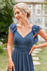 Load image into Gallery viewer, A-Line V-hals grå blå formell kjole