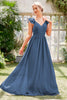 Load image into Gallery viewer, A-Line V-hals grå blå formell kjole