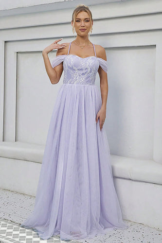 Tulle A-Line Lilac Lang formell kjole