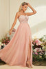 Load image into Gallery viewer, A-Line Spaghetti stropper Blush Prom Kjole med Slit