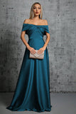 Peacock Blue Satin Off The Shoulder Formell kjole