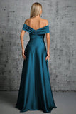 Peacock Blue Satin Off The Shoulder Formell kjole