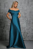 Load image into Gallery viewer, Peacock Blue Satin Off The Shoulder Formell kjole