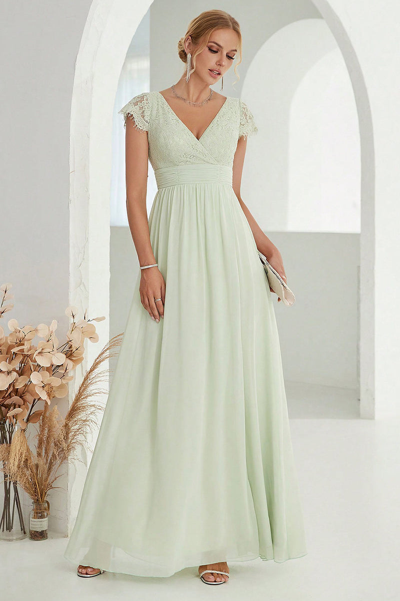 Load image into Gallery viewer, A-Line V Neck Light Green Formell kjole med blonder
