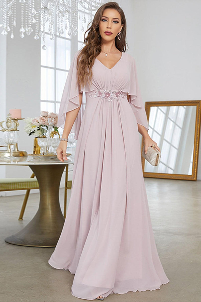 Load image into Gallery viewer, Blush A Line Chiffon Long formell kjole med korte ermer