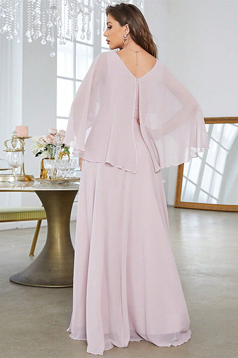 Load image into Gallery viewer, Blush A Line Chiffon Long formell kjole med korte ermer