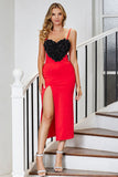 Red Bodycon Spaghetti Staps Party kjole med 3D blomst