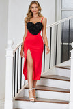 Red Bodycon Spaghetti Staps Party kjole med 3D blomst