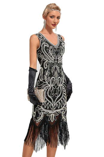 Aprikos frynser 1920-tallet Flapper Dress