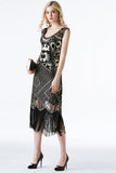 Sparkly Black Golden Fringed Flapper Dress