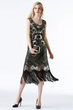 Sparkly Black Golden Fringed Flapper Dress