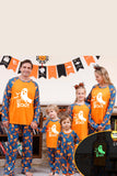 Oransje gresskartrykk Familie Halloween pyjamas (lange ermer)