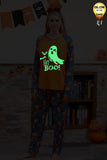 Oransje gresskartrykk Familie Halloween pyjamas (lange ermer)