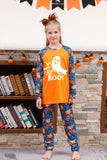 Oransje gresskartrykk Familie Halloween pyjamas (lange ermer)