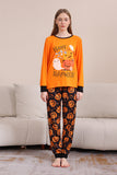 Gresskartrykk Oransje Halloween Familie Pyjamas Sett