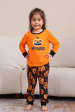 Oransje Halloween Langermet Familie Matchende Pyjamassett